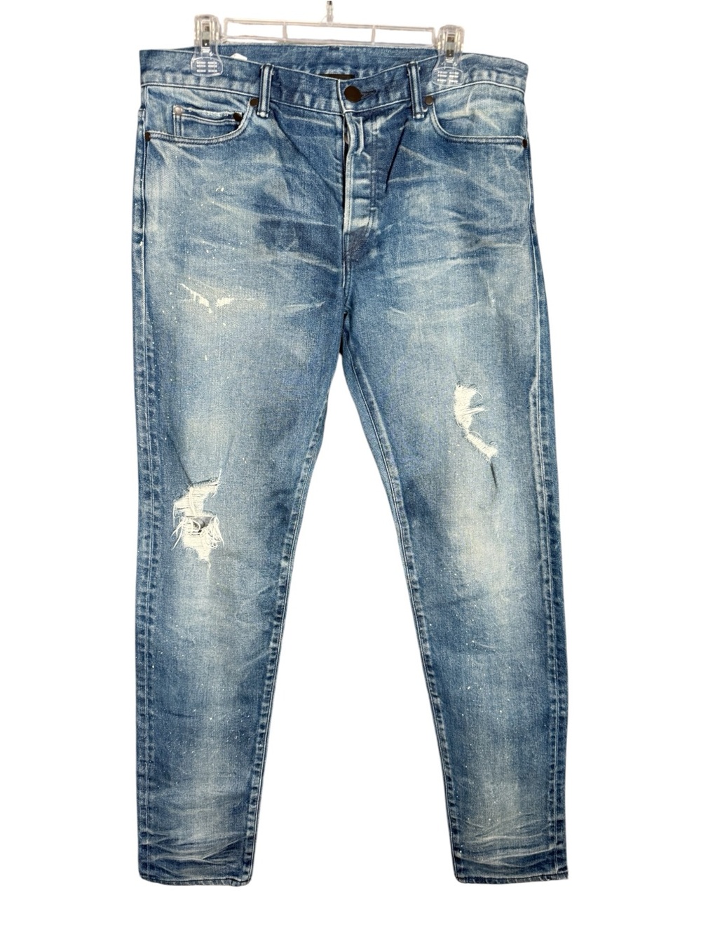 John Elliott Men's Japanese Denim Blue Jeans Skinny Cotton Distressed Paint 32